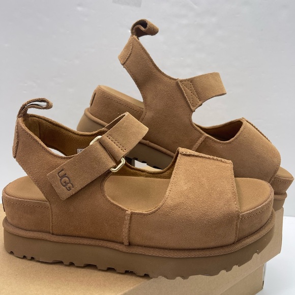 UGG GOLDENSTAR WMNS 10 HI Platform Sandals Chestnut Suede - Picture 7 of 16